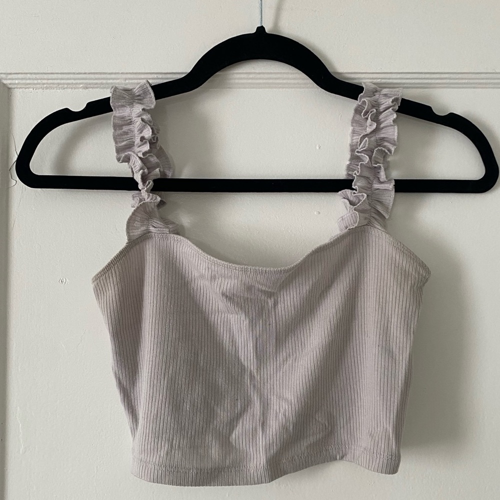 Sunday Best Grey Ruffle Crop Tank size S